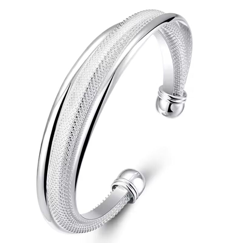 DOTEFFIL 925 Sterling Silver Large Reticulated Smooth Bangle Bracelet For Woman Man Wedding Engagement Jewelry